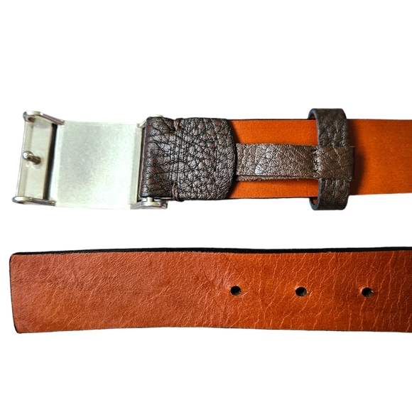 Bosca brown leather belt silvery buckle unisex size 38" - Picture 6 of 12